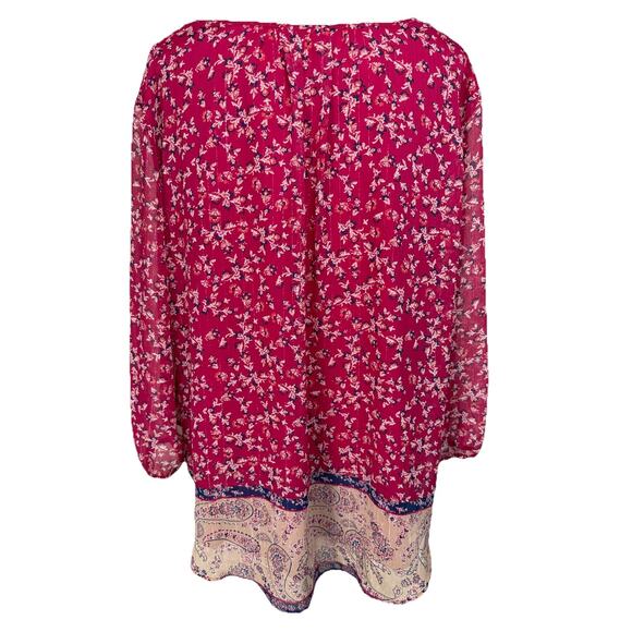 St. John's Bay Women's Blouse Plus Sz 2X Red Shiney Stripes Floral Flowy - Picture 9 of 15